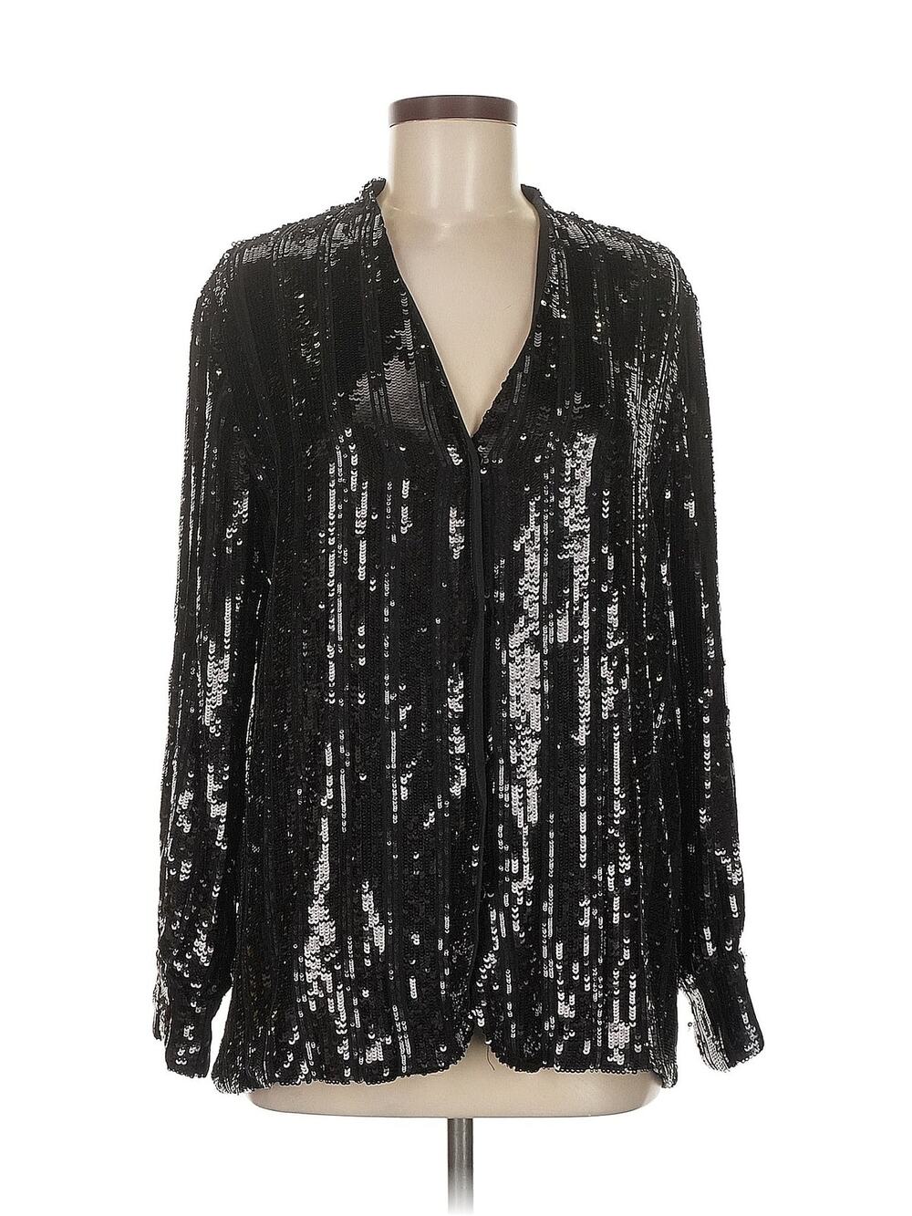SALLY LAPOINTE STRIPED SEQUIN L/S NECK BLOUSE Size 6 New no tags made in usa
